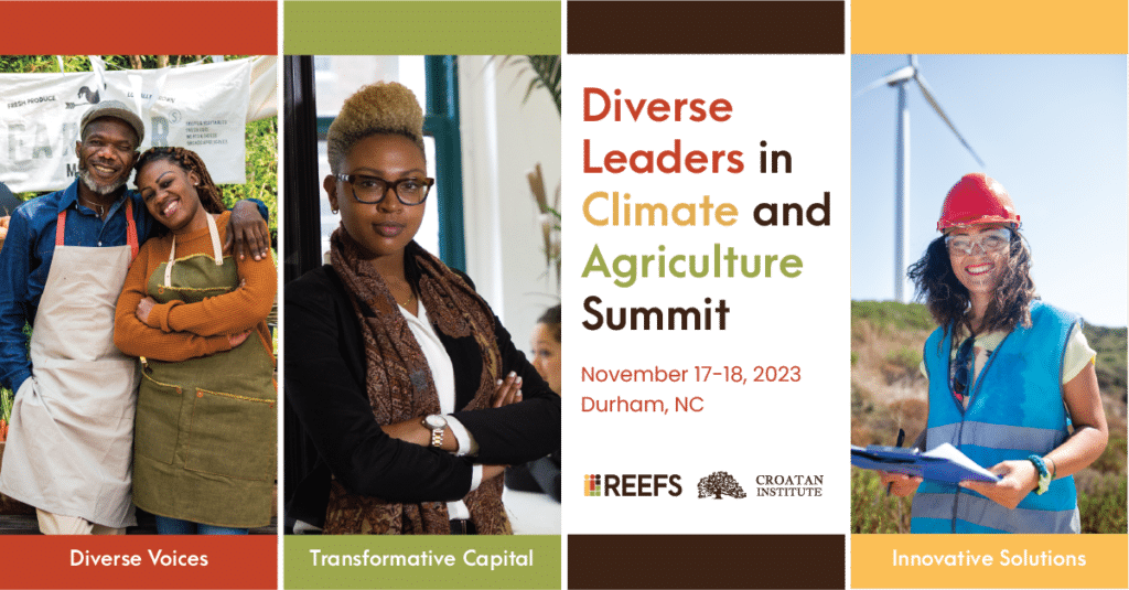 Diverse Leaders in Climate and Agriculture Summit advertisement for conference with photos of farmers and food system workers